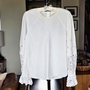 See By Chloe White Poplin Floral Embroidery Blouse